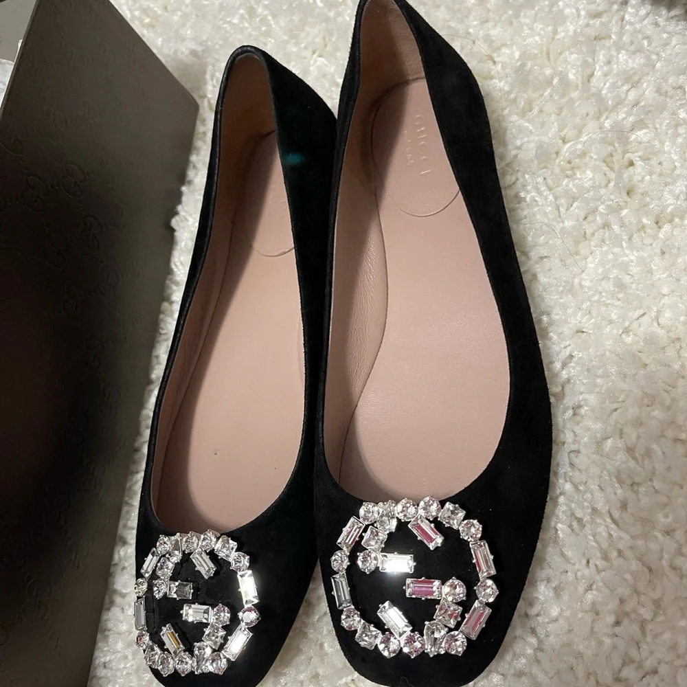 Gucci Loafers Black Velvet Sz 37 - Picture 8 of 9